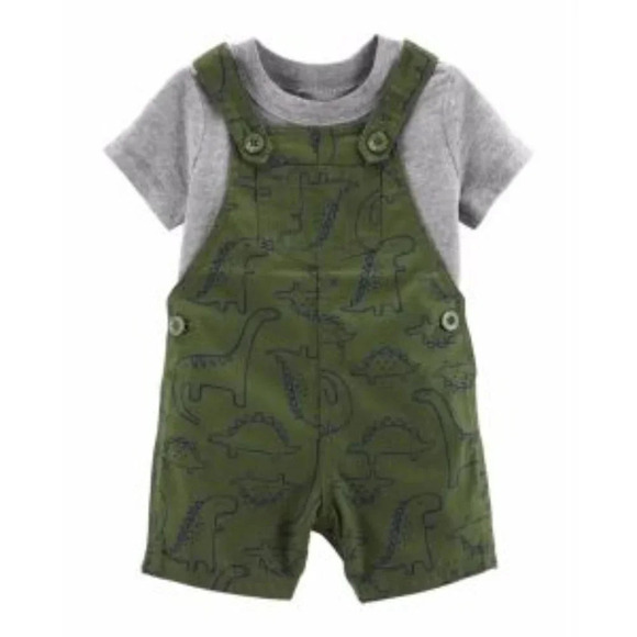 Carter’s Baby Boy’s 2 Piece Dinosaur T Shirt & Short Overalls Set Size 6M - Picture 1 of 9